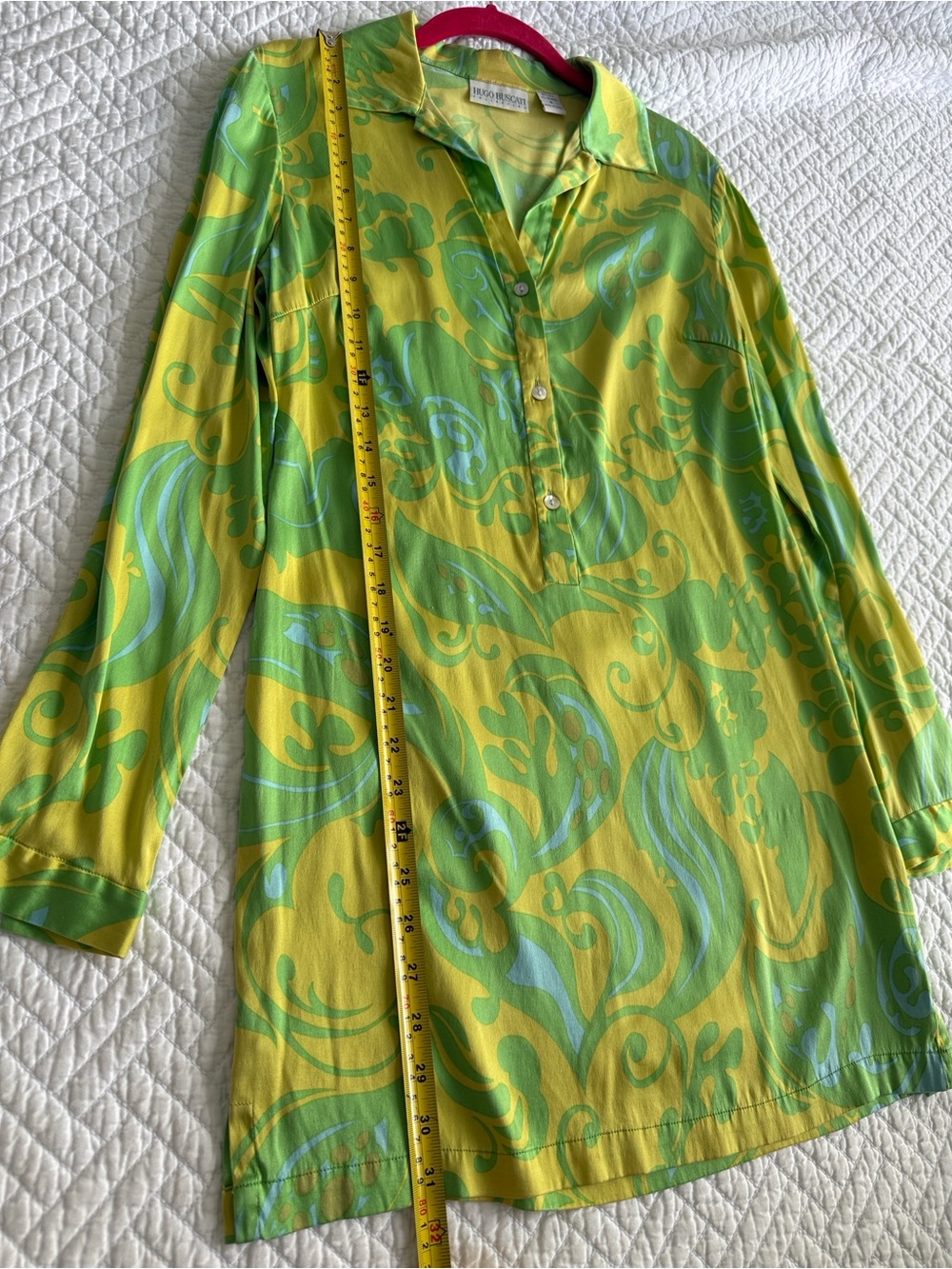 Hugo Buscati Vintage Y2K Lime Green and Teal Long Sleeve Tunic Dress Size 6 Silk - Picture 6 of 11